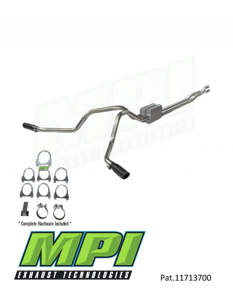 MPI Exhaust Technologies Clamp-on Kit w/Mufflers & Powder Coated Black Tips Ford - F351-BTPSBLK-C